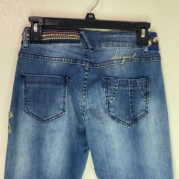 Desigual Embroidered Denim Jogger Style Jeans Size 26 - Picture 10 of 12